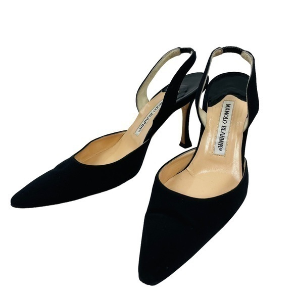 MANOLO BLAHNIK Carolyne Slingback Black | Size 35.5 | Black Fabric | EUC - Picture 3 of 14